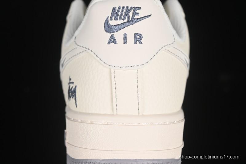 Nike Air Force 1 '07 Low Stussy Collaboration Beige Mini Swoosh Casual Sneakers - HH7518-064