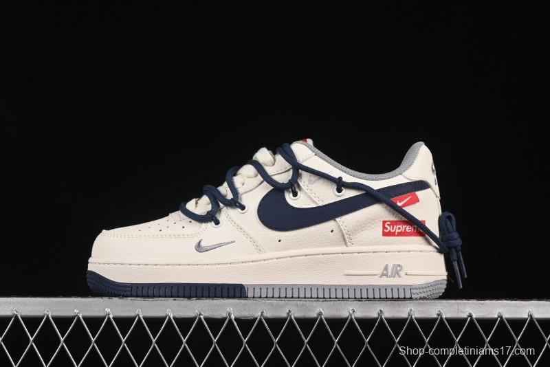 Nike Air Force 1 '07 Low Supreme Collaboration Two-Tone Blue Grey Lace-Up Casual Sneakers - DM6868-068