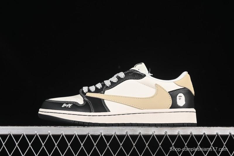 Nike Travis Scott x Fragment Design x Air Jordan 1 Low OG SP AJ1 Bape Collaboration White Black Toe Low Top Casual Sneakers - JJ2508-552