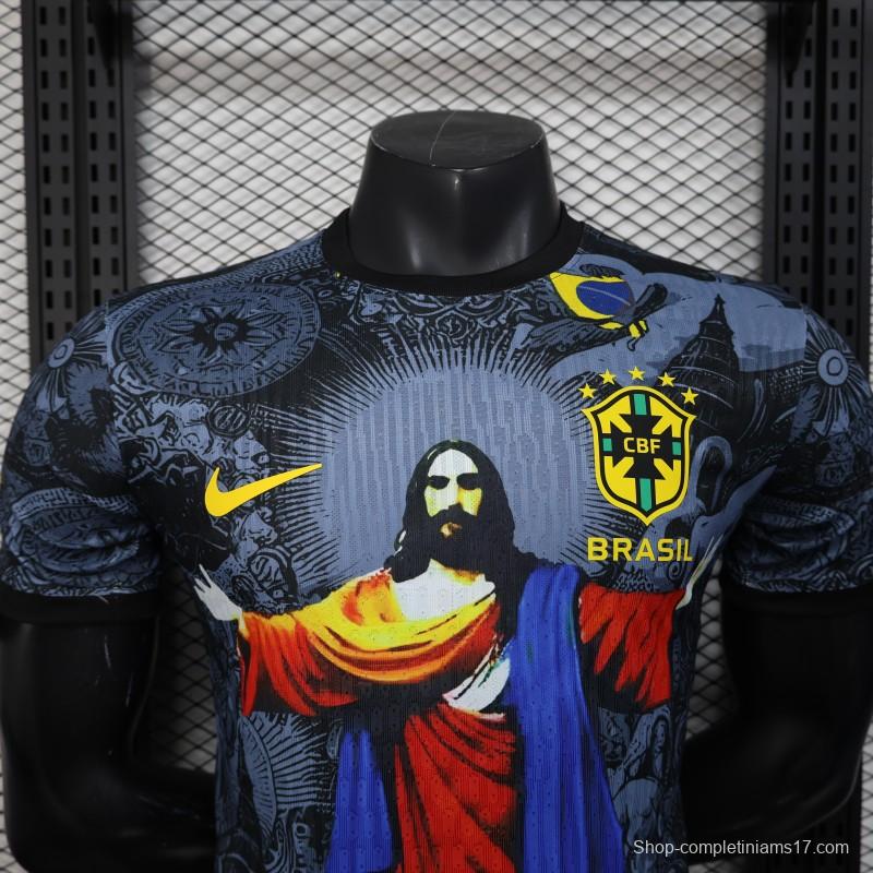 2025 Brazil National Team Special Edition Religious Concept Jersey - Christ the Redeemer Design - Dark Blue