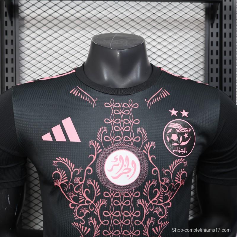 Player Version 2025 Algeria Black with Pink Ornamental Pattern Jersey