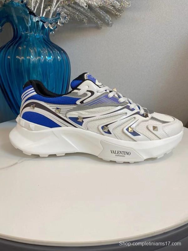2024 Unisex Valentino Blue White Grey Mesh Leather Sneakers MJ00410