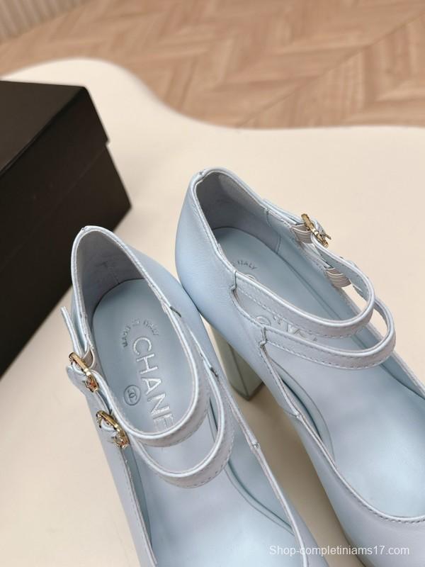 2025 Women Chanel White Black Leather Platform Mary Jane Shoes