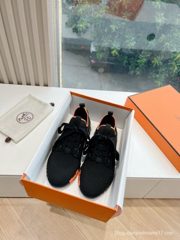 2024 Unisex Hermès black orange knit sneakers