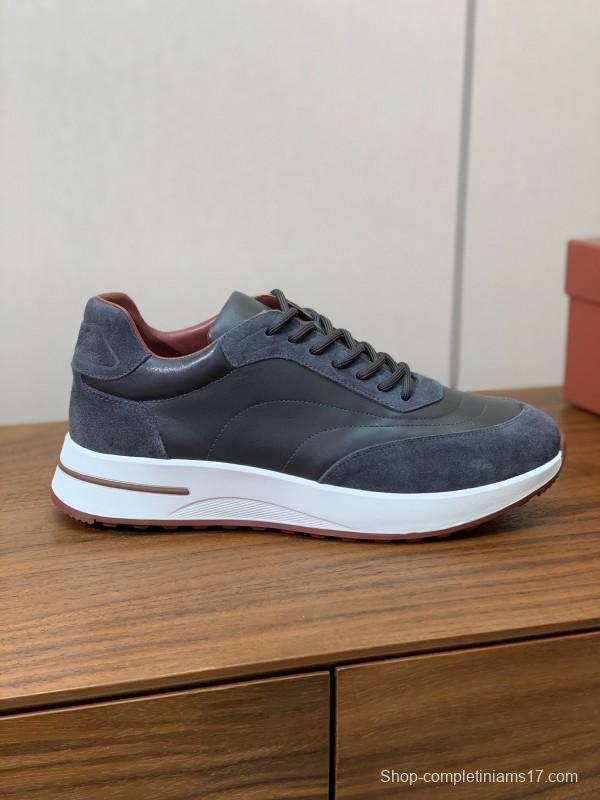 2025 Unisex Le Parmentier Grey Blue Suede Leather Sneakers LY