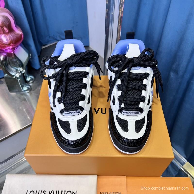 2025 Unisex Louis Vuitton White Black Blue Leather Mesh LV Trainer
