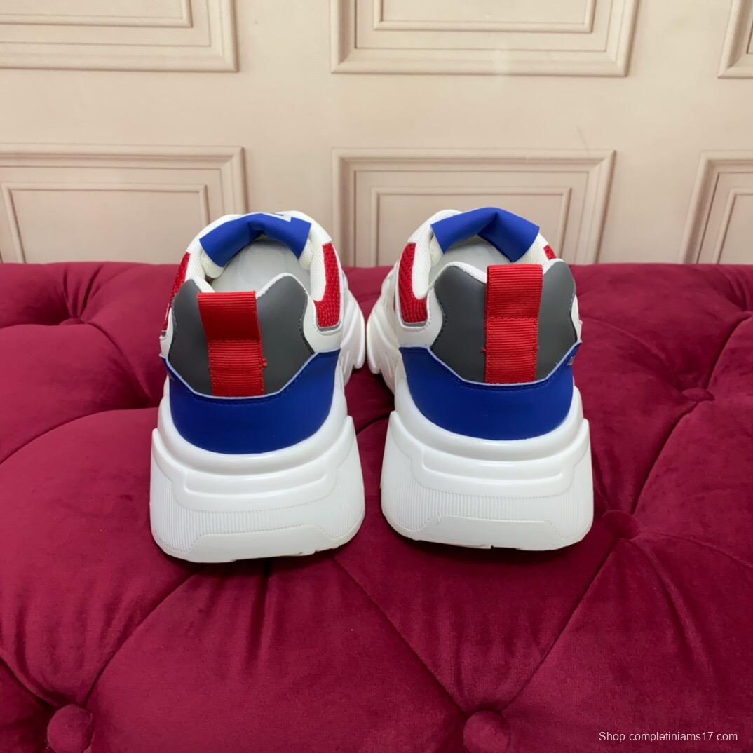 2025 Unisex Dolce & Gabbana White Red Blue Leather Mesh Sneakers LY00330(F)/LY00340(M)