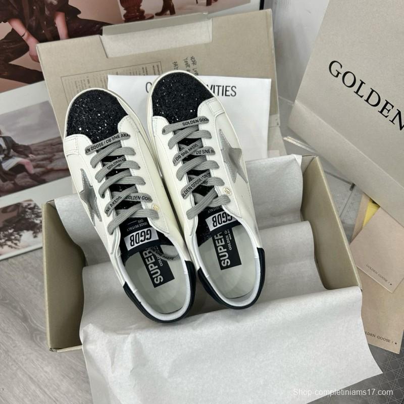 2025 Women GGDB White Black Glitter Leather Sneakers