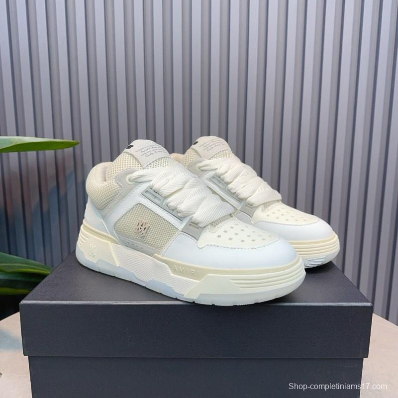 2024 Unisex Amiri White Mesh Leather Sneakers MJ00360
