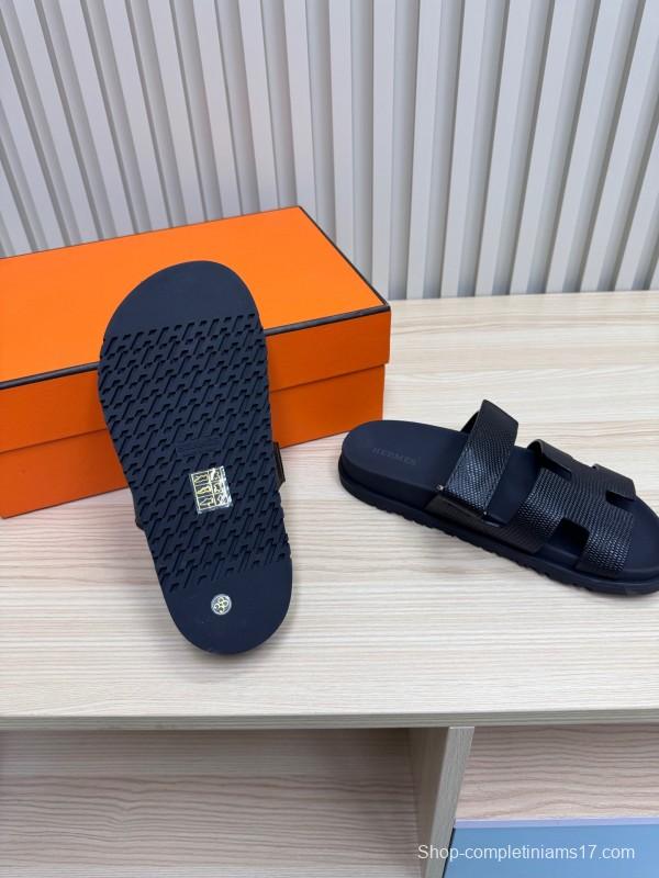 2025 Slippers Hermès Black Leather Slippers