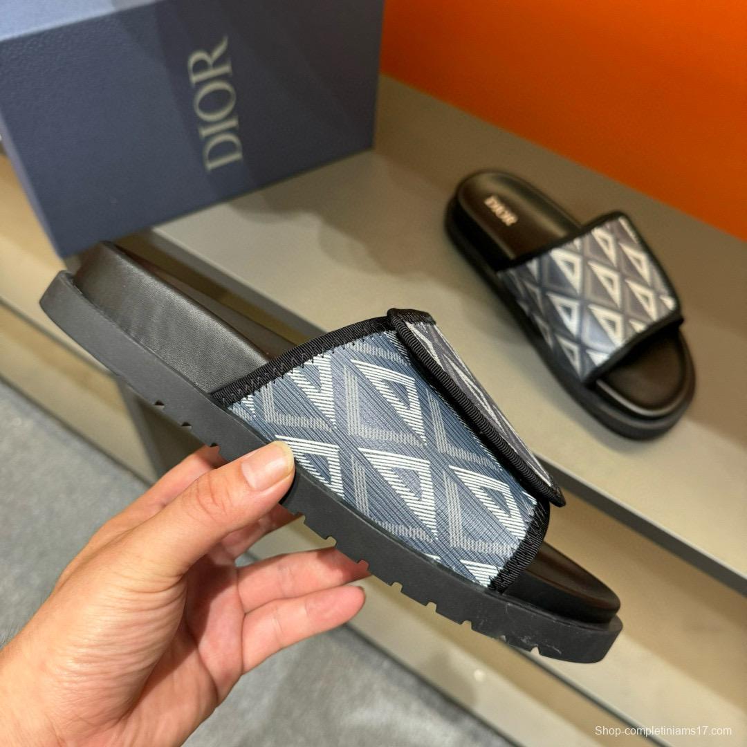 2024 Dior Black Gray Canvas Slippers MJ00180