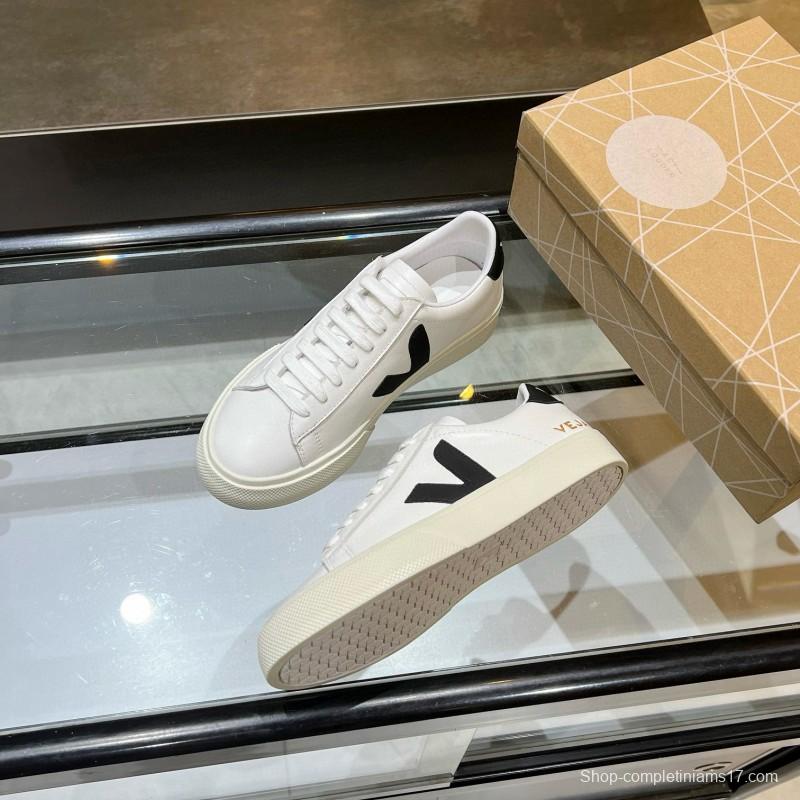 2025 Unisex VEJA White Black Leather Canvas Low Top Vulcanized Sneakers MJ00240