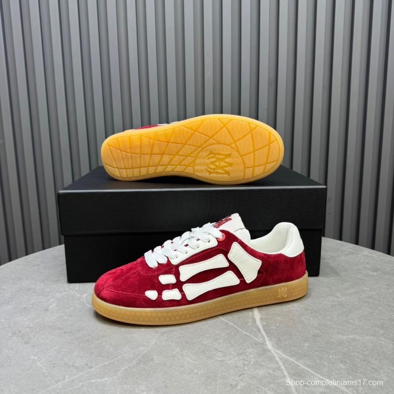 2025 Unisex Amiri Red White Suede Leather Sneakers Skeleton Pattern LY00280