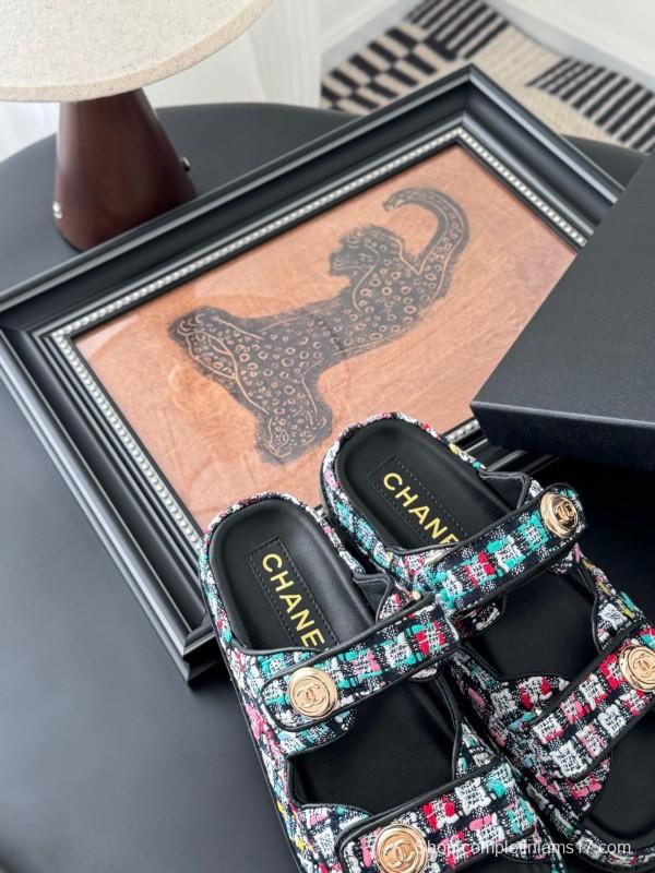 2025 Women Chanel Multi Color Fabric Leather Sandals LY00310