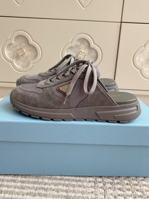 2025 Women Prada Grey Suede Nylon Sneakers LY00290