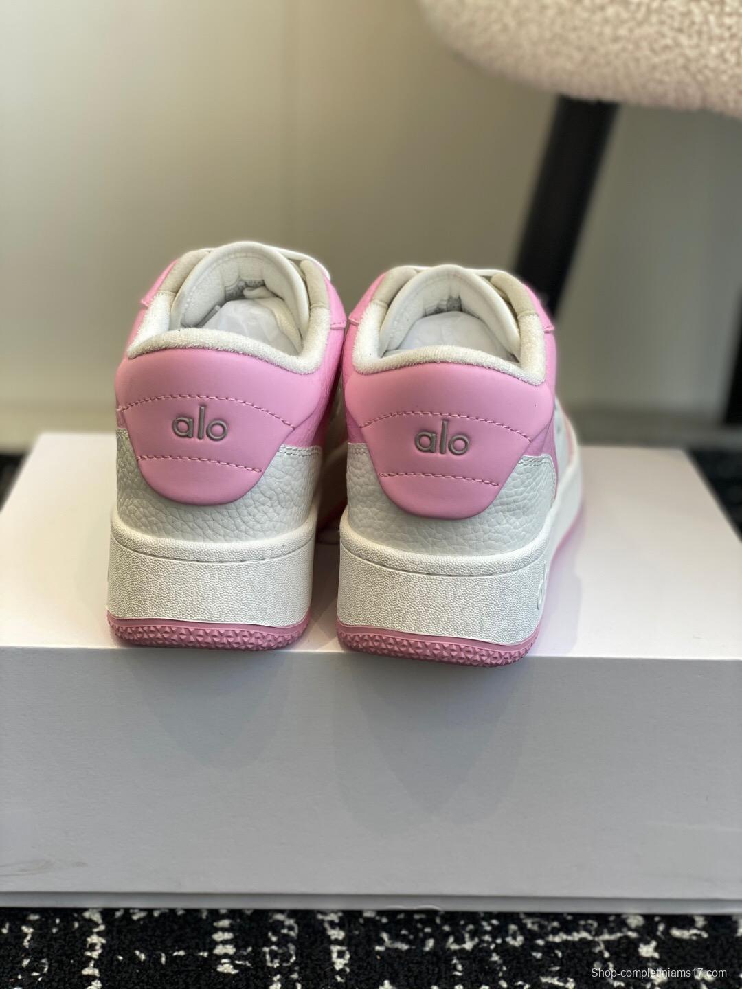 2025 Women Alo White Pink Leather Sneakers KFY00280