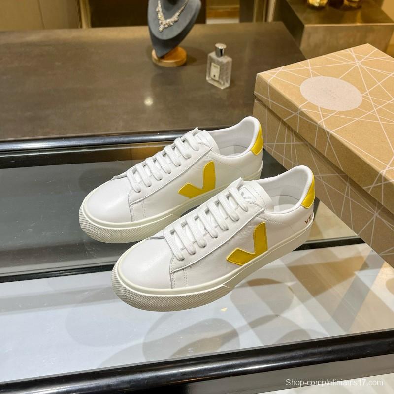 2025 Women VEJA White Yellow Leather Sneakers MJ00240(F)