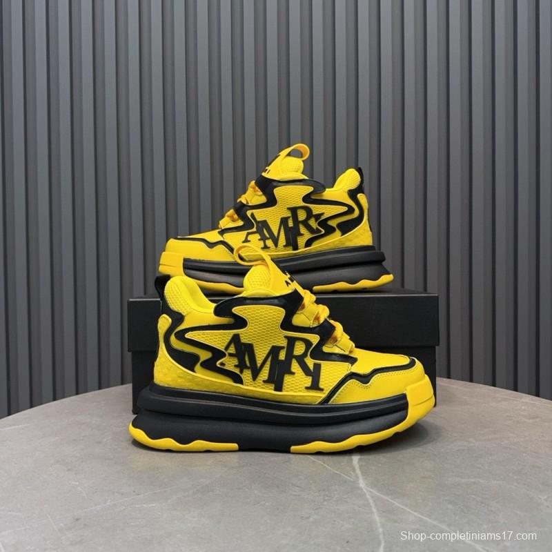 2024 Unisex Amiri Yellow Black Leather Sneakers MJ00410