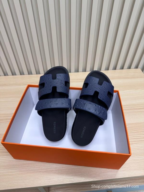 2025 Slippers Hermès Dark Blue Leather Slippers