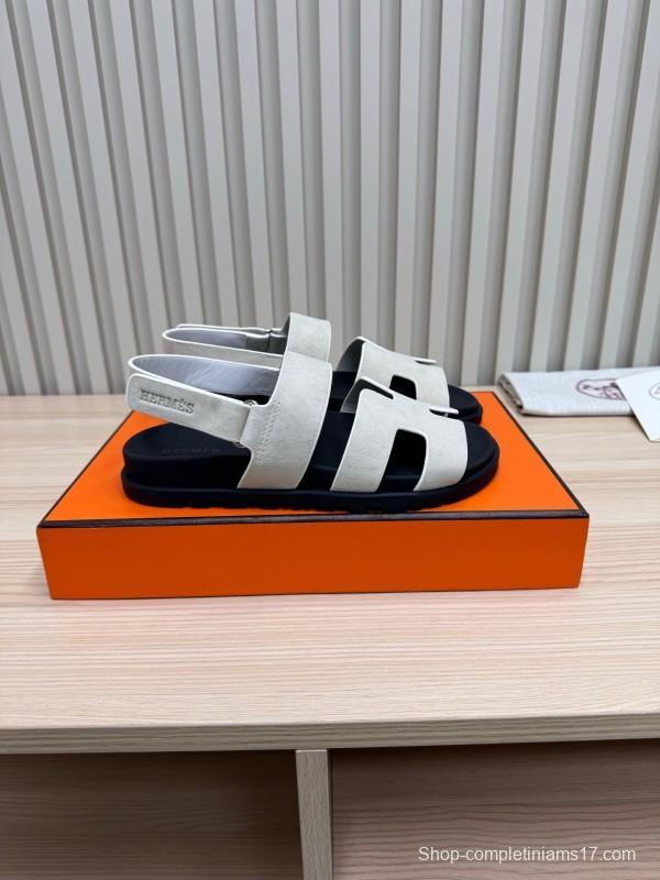 2025 Women Hermès White Leather Slippers