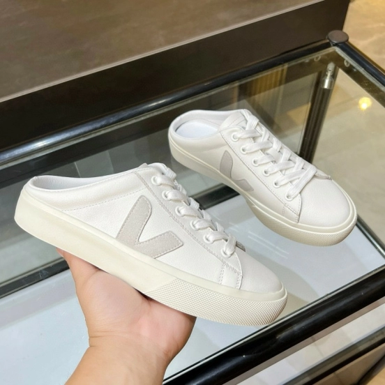 2025 Women VEJA White Canvas Leather Mule Sneakers MJ00240