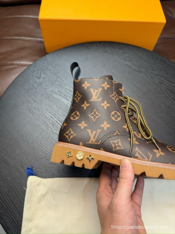 2024 Men Louis Vuitton Brown Leather Ankle Boots MJ00440