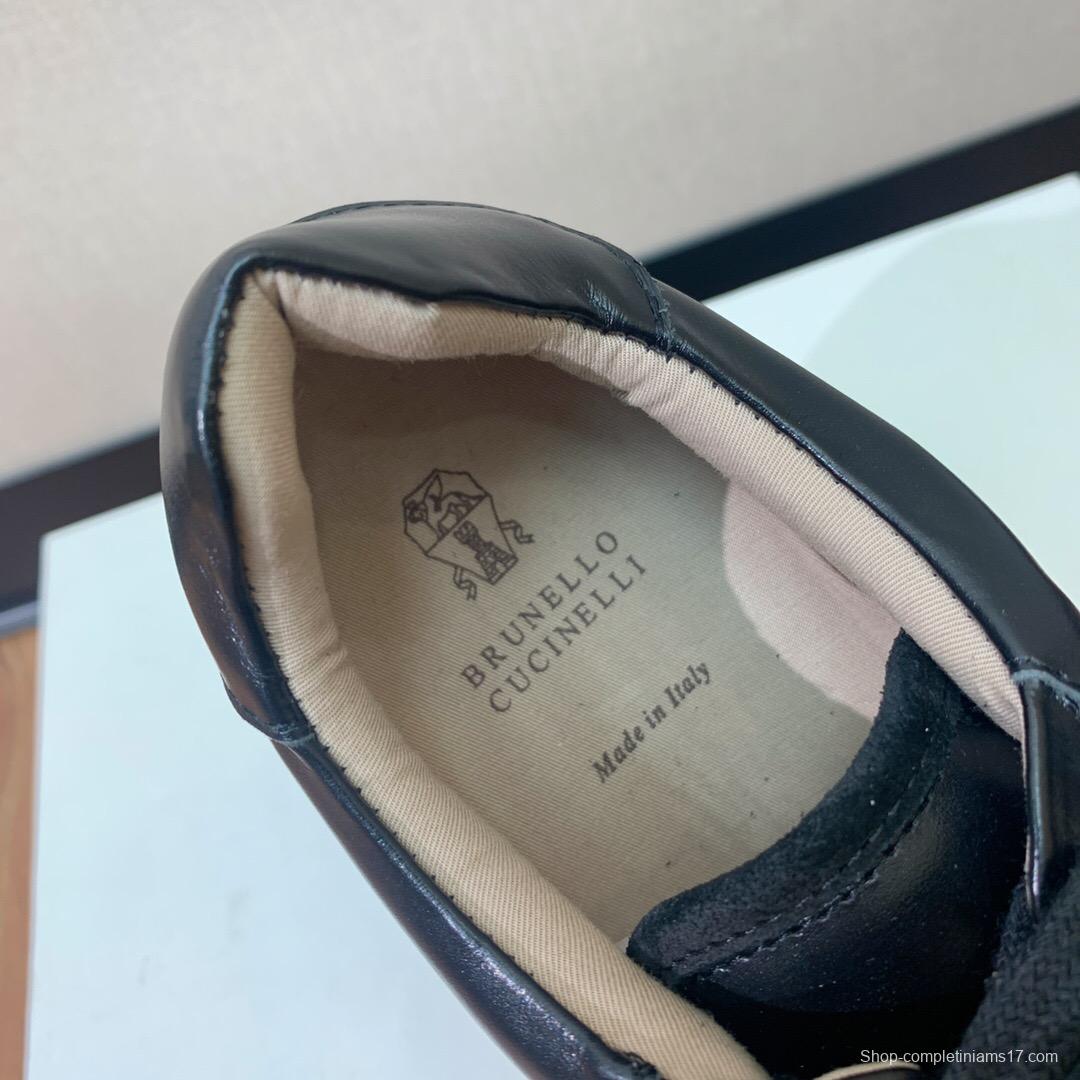 2025 Unisex Brunello Cucinelli Black Brown Leather Suede Sneakers LY