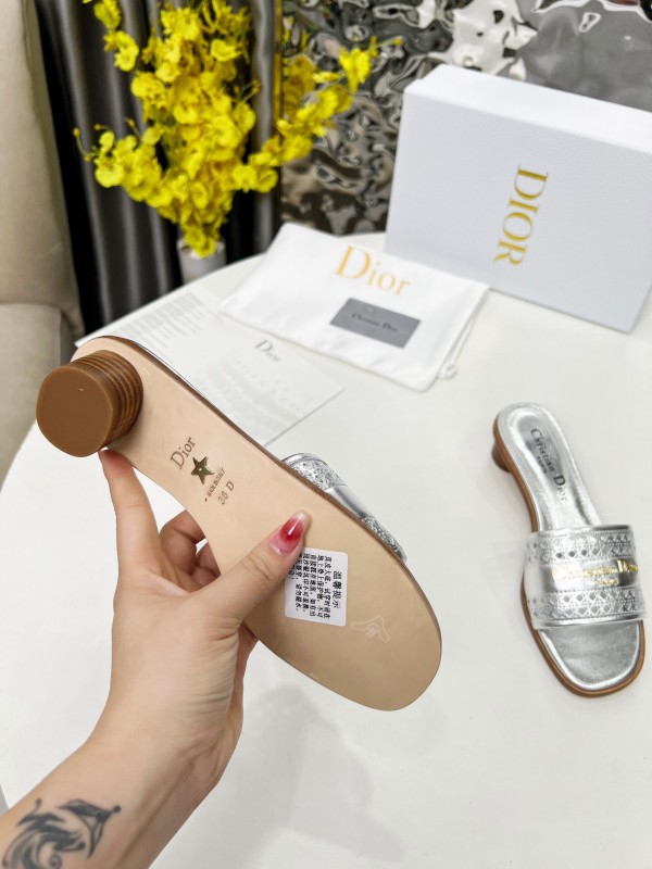 2025 Women Dior Silver Leather Slide Heels LY00210