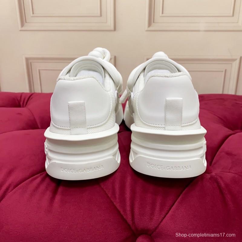 2025 Unisex Dolce & Gabbana White Leather Mesh Sneakers