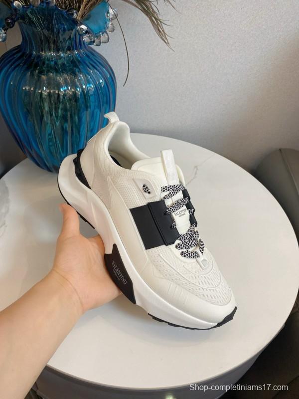 2024 Unisex Valentino White Black Leather Mesh Sneakers 