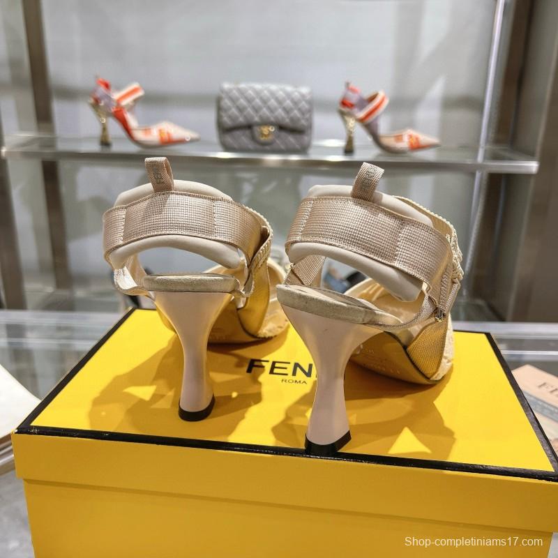 2024 Women Fendi Beige Knitted Leather High Heels