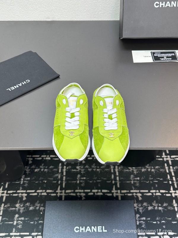 2025 Women CHANEL Green Suede Casual Sneakers Handmade For LY00360(F)