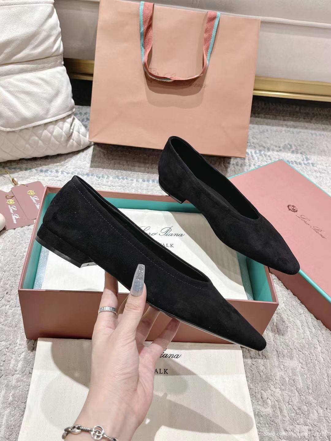 2025 Women LP Black Suede Ballet Flats LY00320