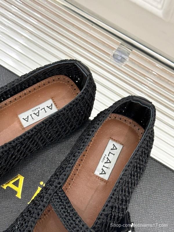 2025 Women AlAIA Black Woven Leather Mary Jane KFY00310