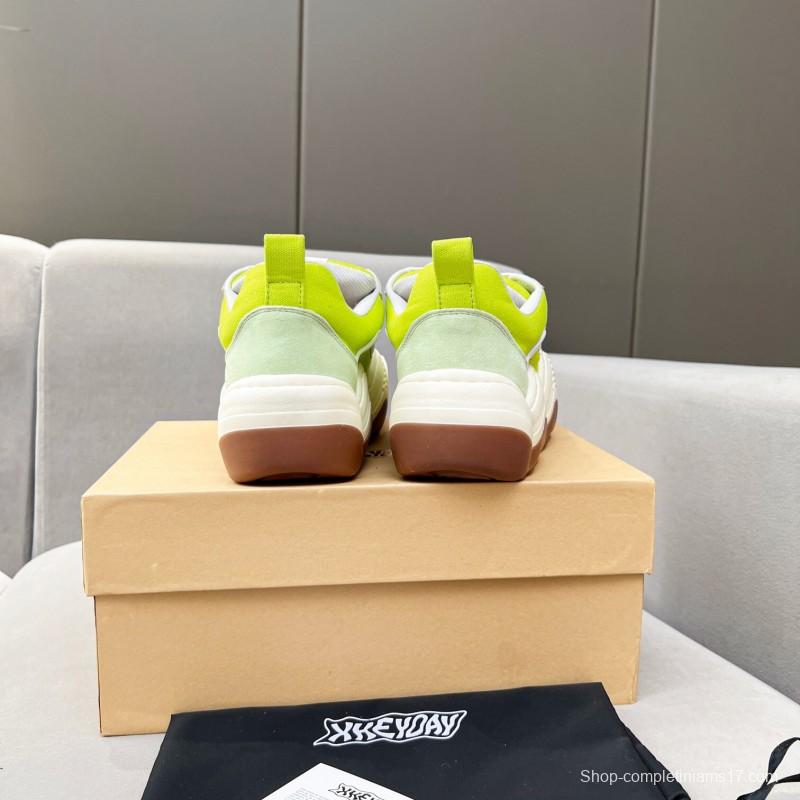 2025 Women HEYDAY Yellow White Green Canvas Leather Wave Bread Sneakers KFY00260