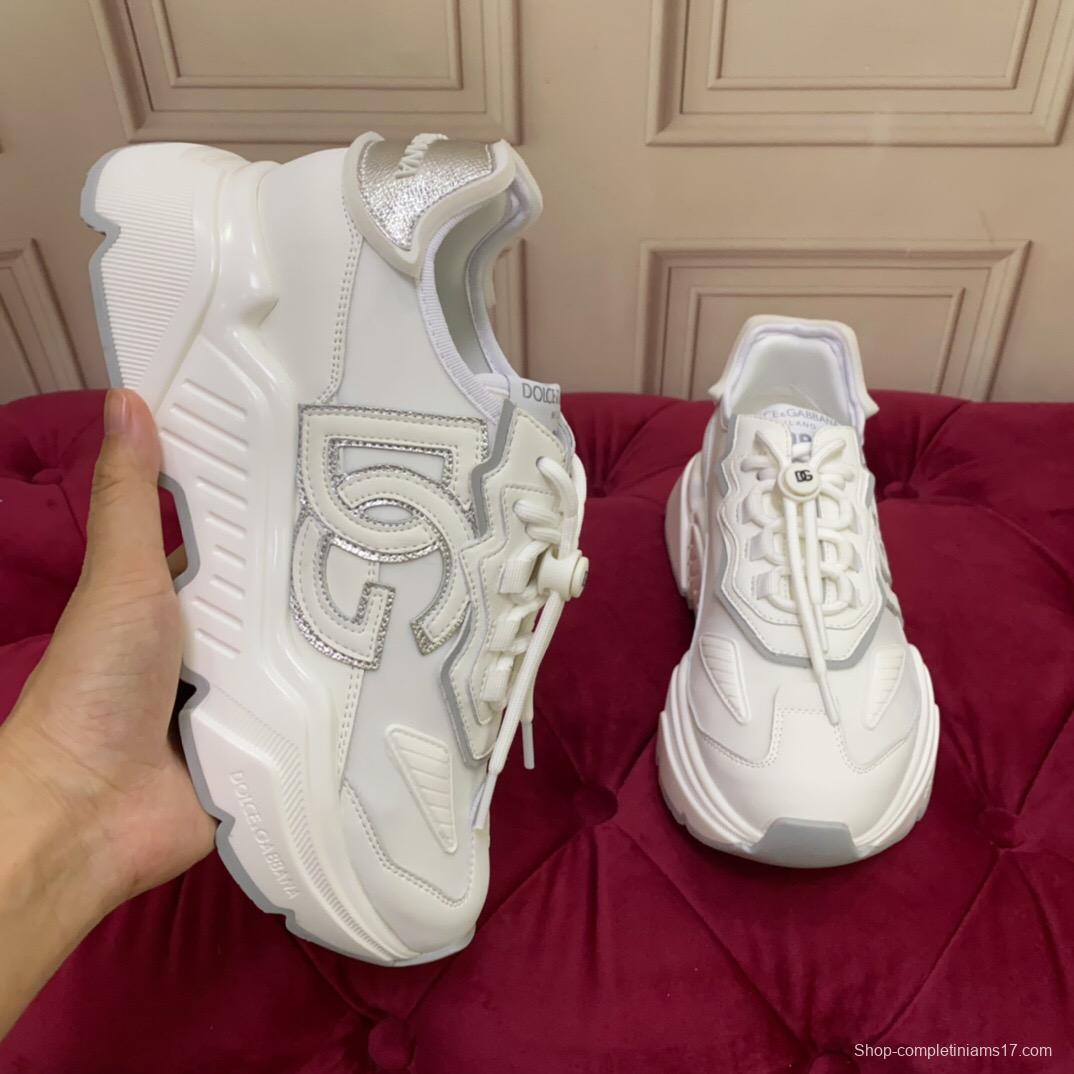 2025 Unisex Dolce & Gabbana White Grey Leather Lycra Sneakers DG Craft LY00330(F)/LY00340(M)