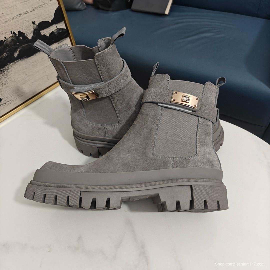 2024 Women Dolce & Gabbana Grey Suede Ankle Boots