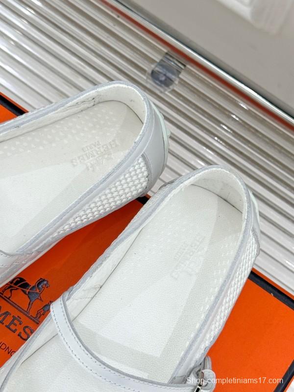2025 Women Hermès White Mesh Mary Jane