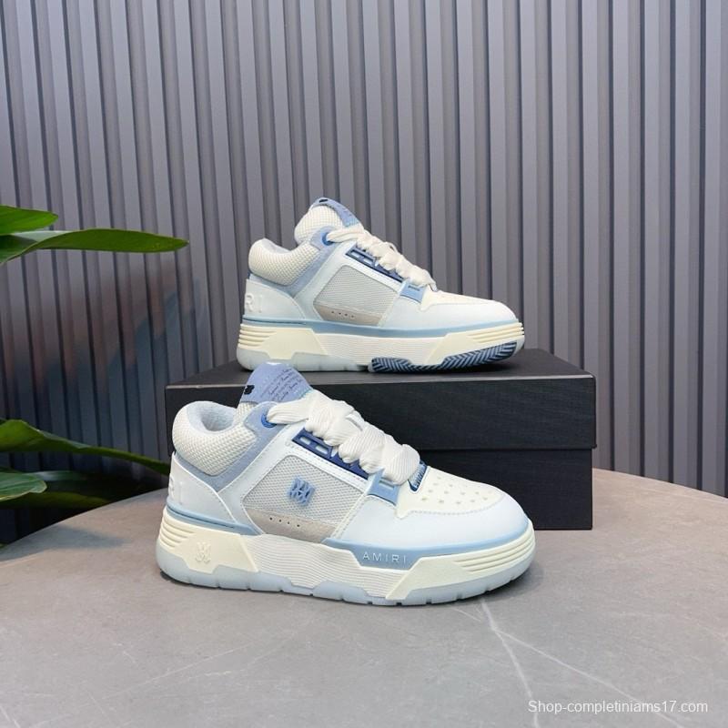 2024 Unisex Amiri White Blue Leather Mesh Sneakers MJ00360