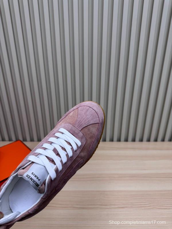 2025 Women Hermès Pink Suede Sneakers LY00310