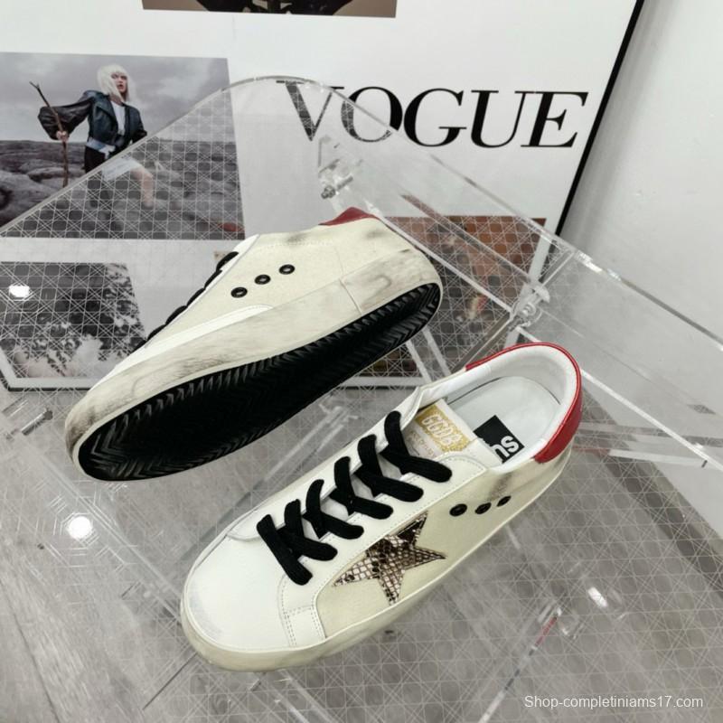 2025 Women GGDB White Red Leather Star Sneakers