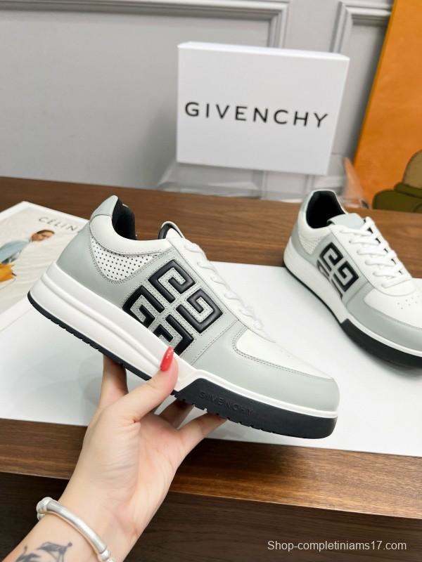 2024 Unisex Givenchy White Black Silk Calfskin Lacquered Low Top Sneakers MJ00380
