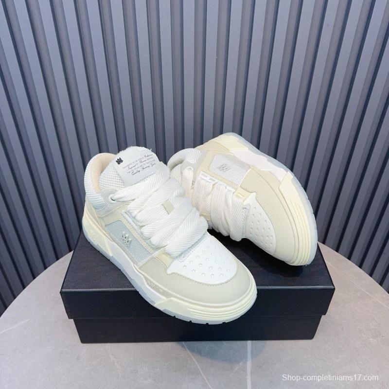 2024 Unisex Amiri White Mesh Leather Sneakers MJ00360