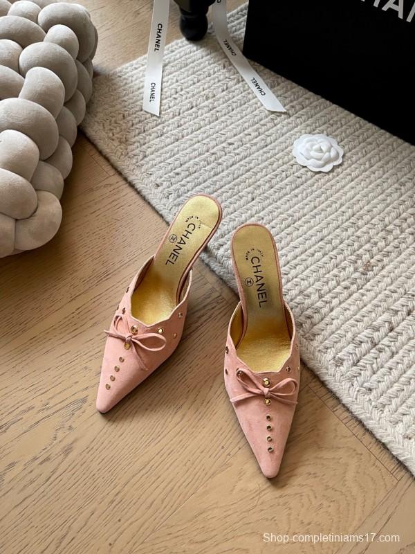 2025 Women Chanel Pink Suede Mules
