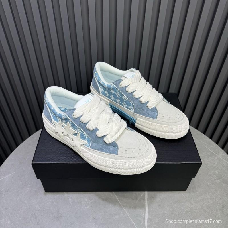 2025 Unisex Amiri Blue White Suede Canvas Sneakers