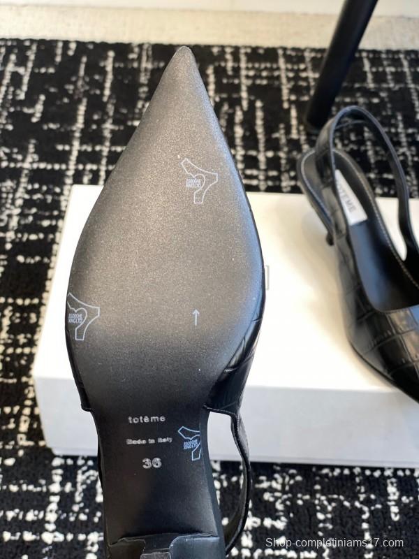 2025 Women Toteme Black Leather Slingback Pointed Toe KFY00290