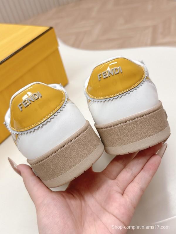 2025 Unisex Fendi White Yellow Leather Plimsolls FD Match LY00360(F)/LY00370(M)
