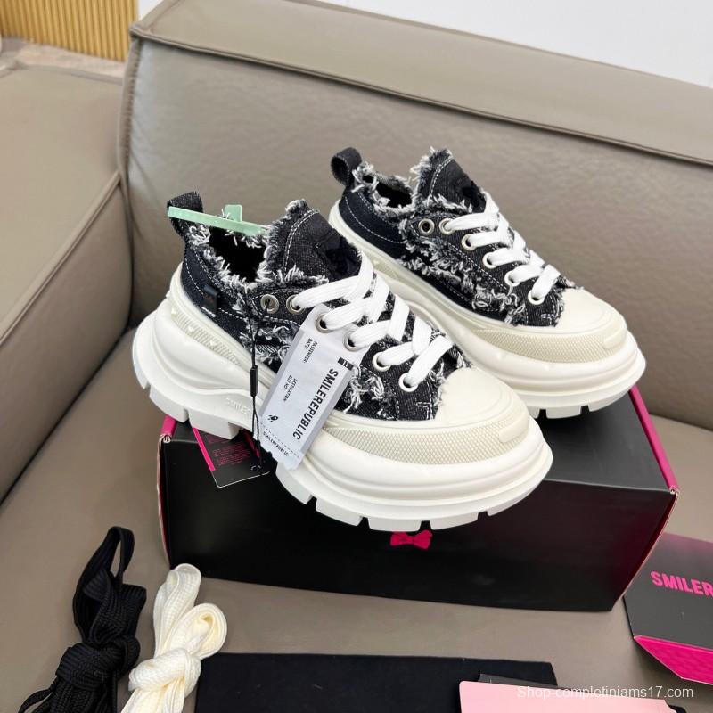 2025 Unisex Smile Republic Black White Canvas Casual Shoes Fringed LY00291