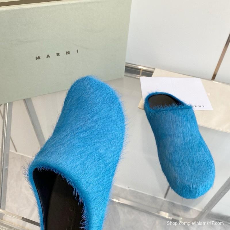 2024 Women Marni Blue Horsehair Slippers
