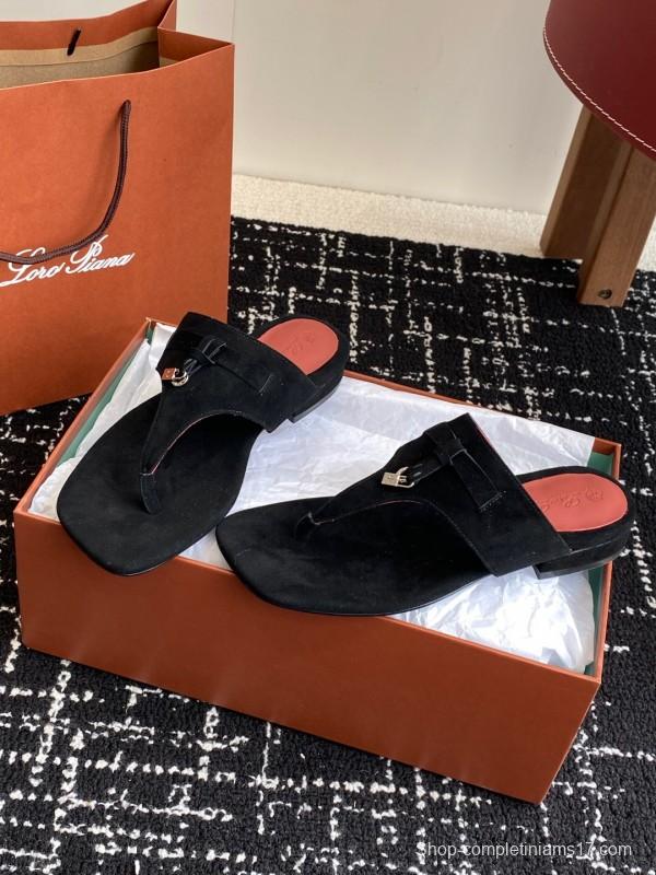 2025 Women LP Black Suede Slippers KFY00280